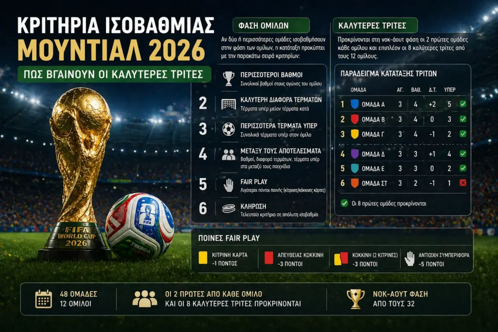 Κριτήρια Ισοβαθμίας Μουντιάλ 2026 | Πώς Βγαίνουν οι Καλύτερες Τρίτες